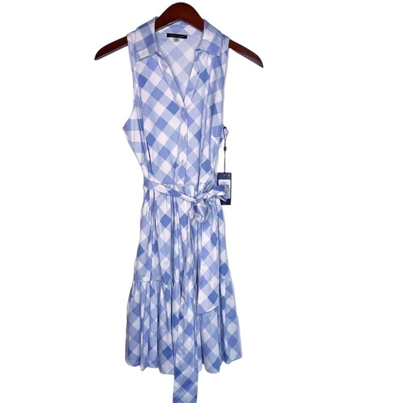 TOMMY HILFIGER NWT Gingham Check Tie Waisted Tiered Dress Size 4  in Blue - Picture 2 of 15